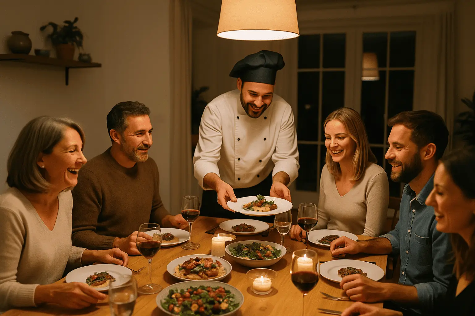 Chef che serve una cena a casa