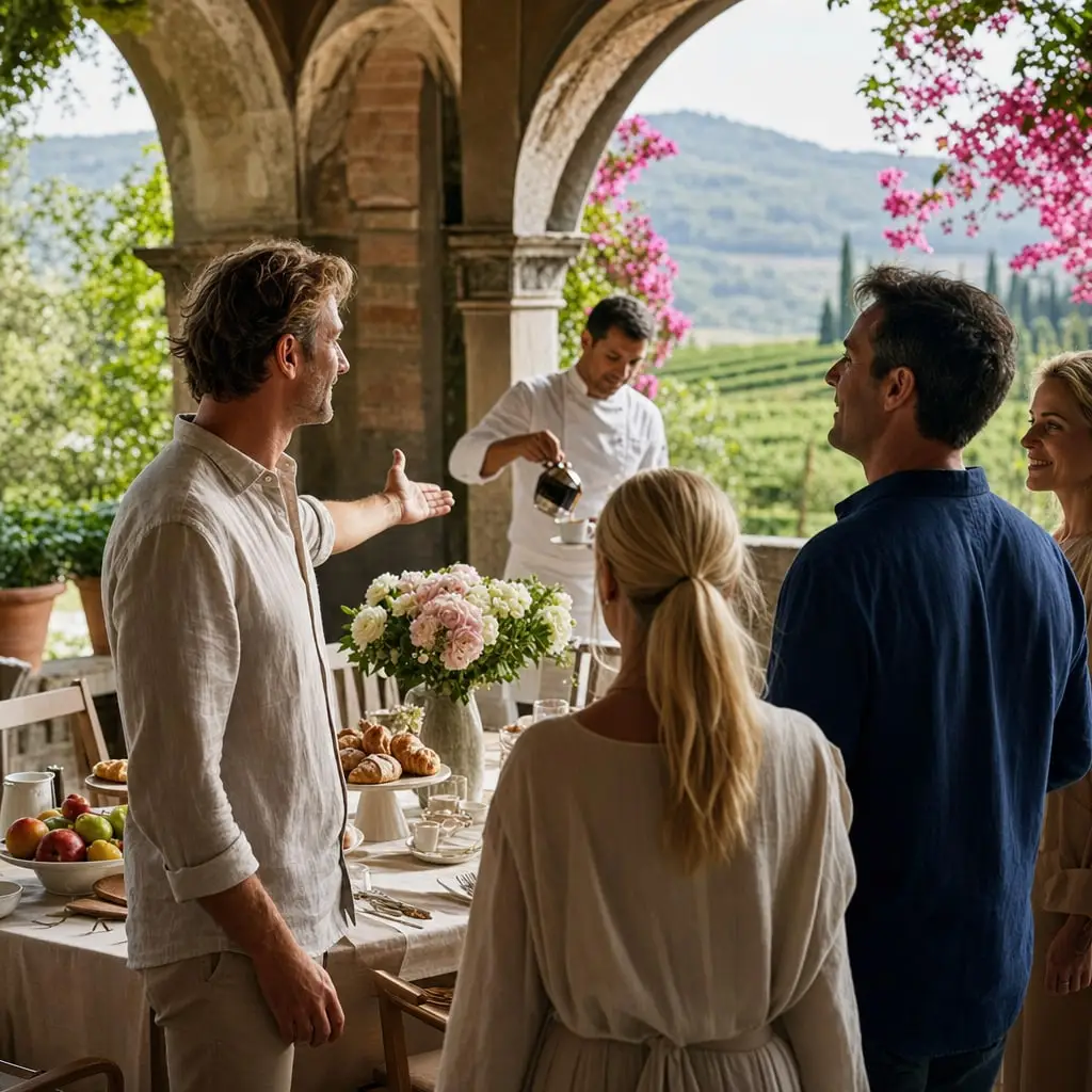 Colazione preparata dallo chef nella loggia di una villa