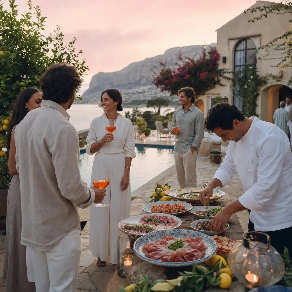 Aperitivo con lo chef a bordo piscina al tramonto