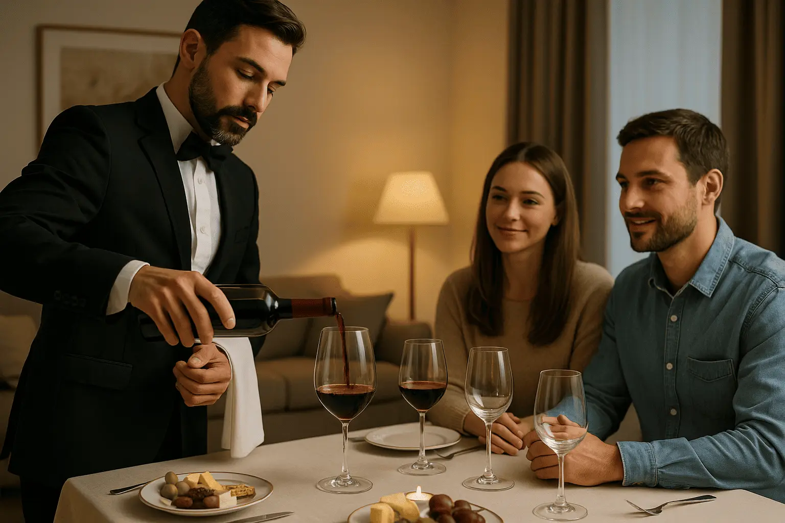 Sommelier che versa un vino