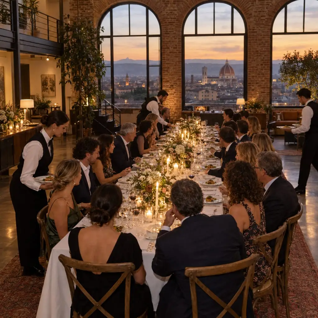 Tavolata apparecchiata per una cena servita